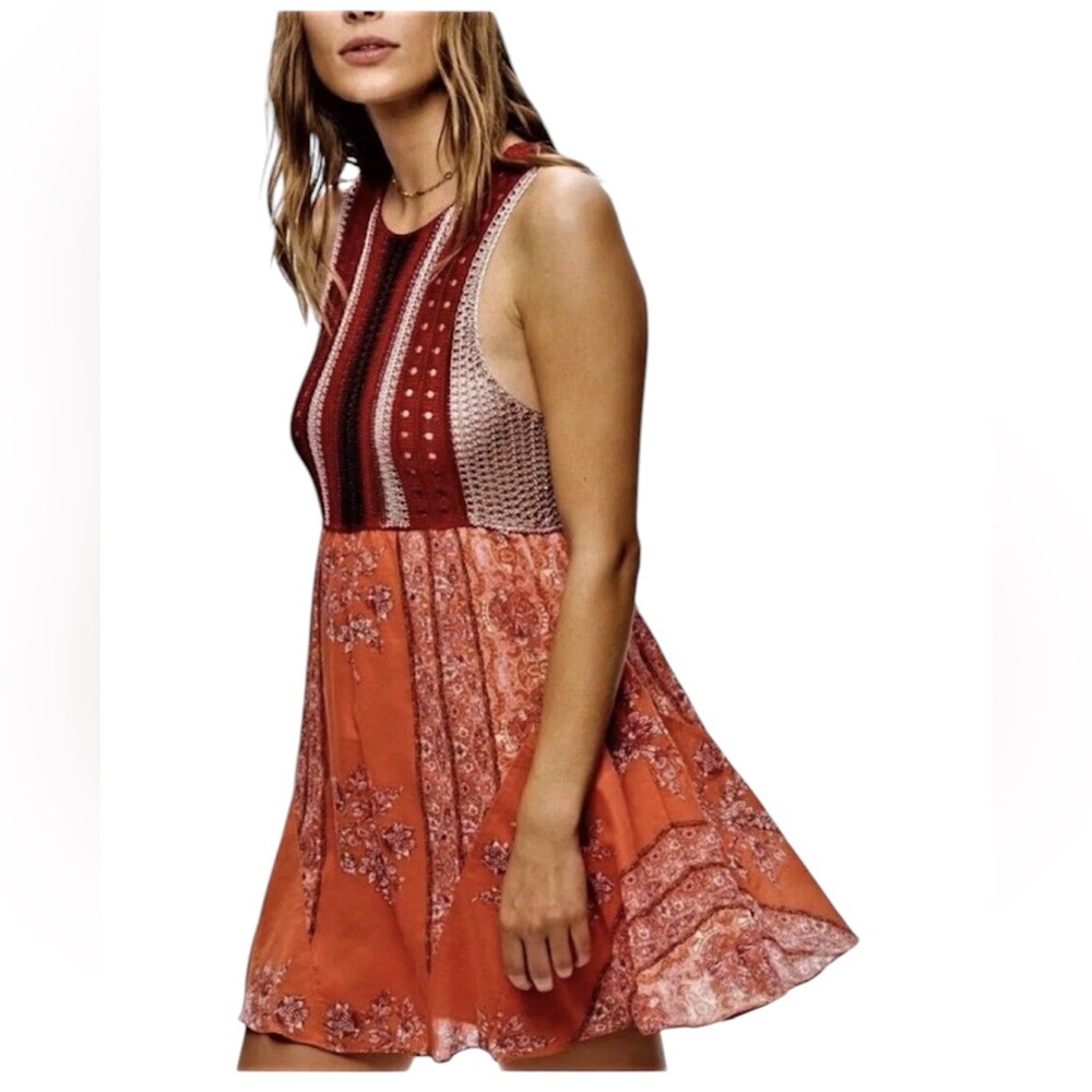 Free People Katie’s Mini Crochet Dress Red Orange Size Small